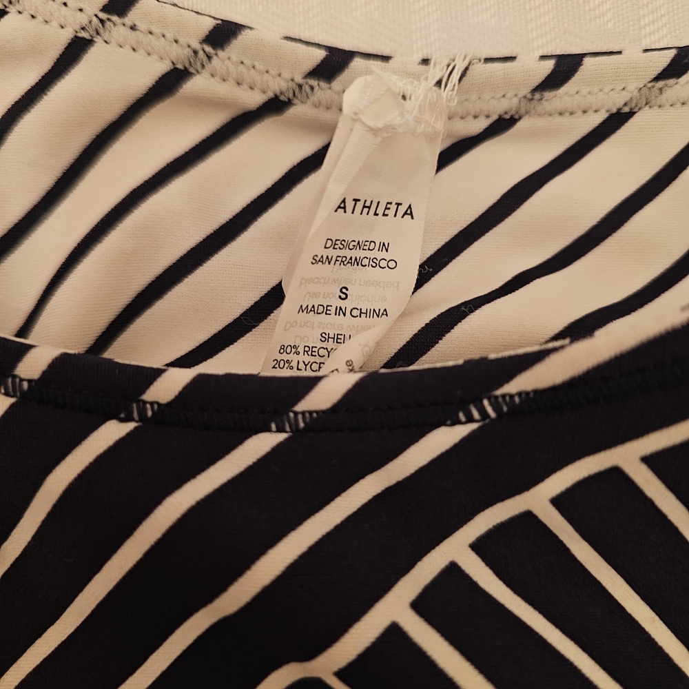 Athleta Reversible Swim Bikini Top Womens Navy Blue White Stripe High Neck - Picture 2 of 3